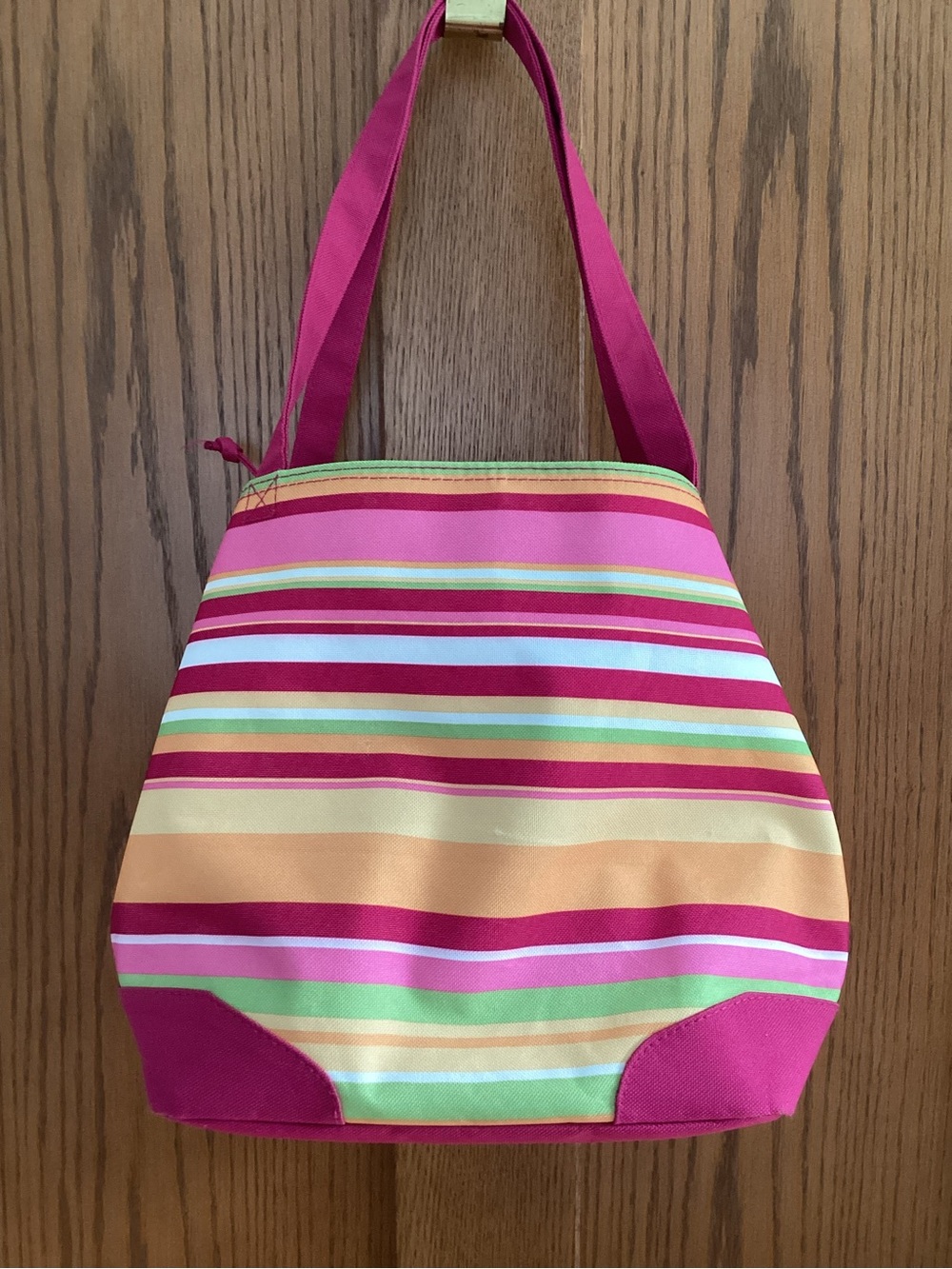 Lancome Pink Striped Canvas Tote with Deep Pink Base